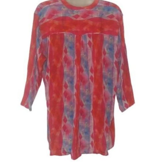 AP.NY Silky Multicolor V Neck Blouse with Tassel - Picture 3 of 3